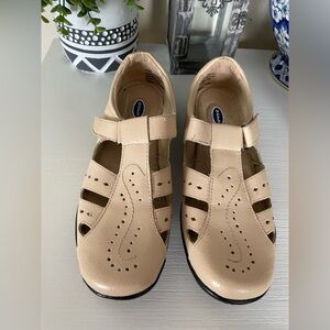 Dr Scholls Womens Beige Leather Sandals Size 7 1/2M Double Air-Pillo Insoles